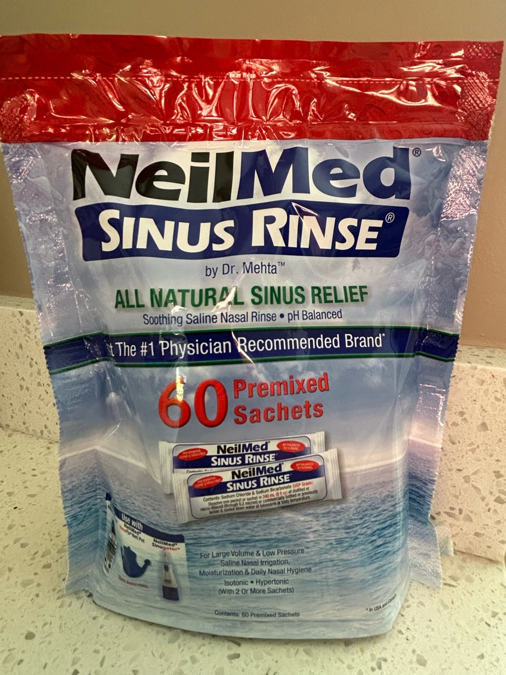 NeilMed Sinus Rinse All Natural Saline Relief Premixed 60 Sachets